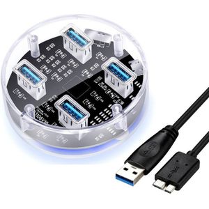 Usb 3.0 Transparante Desktop Hub, 4 Poorten USB3.0 Interface, 5Gbps Snelheid, met Dual-Poort Voeding, Voor Laptop Deskop Computer