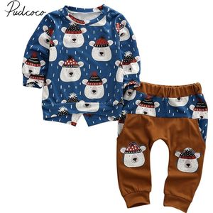 Baby Lente Herfst Kleding Pasgeboren Baby Jongen Cartoon Beer Print Cotton Lange Mouwen Top Broek Leggings Winter Outfit Kleding