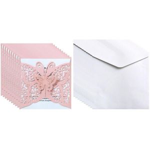 10 Pcs Hollow Vlinder Bruiloft Uitnodigingskaarten Kaart Papier En Cover Kit Voor Bruiloft Verjaardag Douche Party Decoratie Kaart
