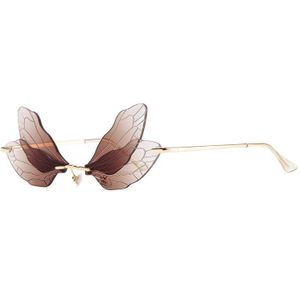 Auto Rijden Bril Mannen Frameless Rimless Zonnebril Vrouwen Vintage Dragonfly Steampunk Zonnebril