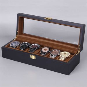 6/10/12 Grids Horloge Doos Houten Glazen Doos Glazen Case Organizer Box Luxe Sieraden Display Multifunctio Doos Horloge zwart