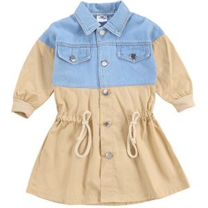 Kids Baby Meisjes Denim Patchwork Trenchcoat Herfst Mode Lange Mouw Knoppen Jas Windjack Bovenkleding Jassen 1-6Y