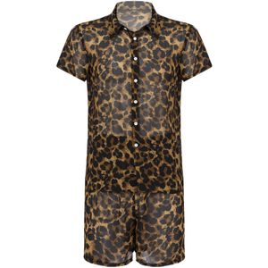 Mannen Luipaard Pyjama Sets 2 Stuks Zomer Korte Mouw Shorts Suits Sheer Zie Hoewel Slaap Slijtage Strand Pakken