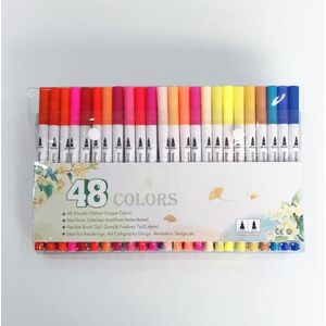 24/36/48/60/80/100Pcs Graffiti Tekening Schilderen Double Headed Dual-Tip borstel Markeerstift Set Aquarel Gekleurde Pennen Briefpapier