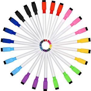 24 stuks Magnetische Droog Uitwisbare Markers Whiteboard Erase Marker met Gummen Cap voor School en Kantoor 8 kleuren (Zwart cap)