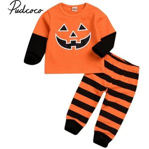 Baby Lente Herfst Kleding Halloween Peuter Kid Baby Boy Meisje Kleding Pompoen T-shirt Tops Gestreepte Broek Outfits 2 Stuks set