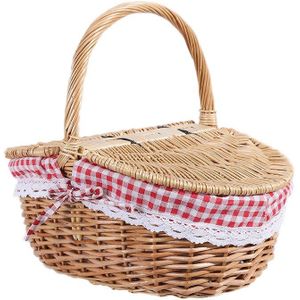 Land Stijl Rieten Picknickmand Wasmand Met Deksel En Handvat & Liners Voor Picknicks, Feesten En Barbecues