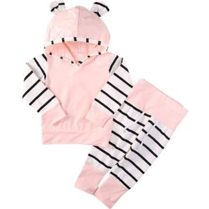 Herfst Lente Baby Meisjes Lange Mouw Warmer Patchwork Print Capuchon Sweater Tops + Broek Broek Casual Kostuum Set Voor Baby