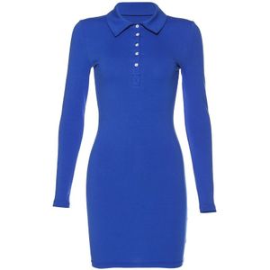 Shestyle Polo Kraag Blauwe Jurk Vrouwen Slim Schede Button Lange Mouwen Zwart Mini Solid Dress Lady Outfit Lente