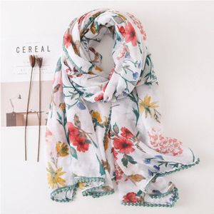 Vrouwen Bloemenprint Shawl Sjaal Viscose Hijab Grote Maat Speciale Bal Kwastje Dunne Sjaal Deken Wrap [3536]