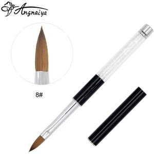 Angnya 1 Stuks Witte Diamant Hand #2 #4 #6 #8 #10 #12 Kolinsky sable Brush Acryl Nail Art Brush Black Metal Crystal Acryl Salon