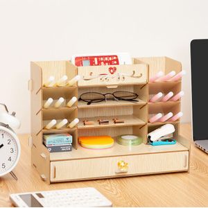 Houten Bureau Organizer Multifunctionele Diy Pen Potlood Houder Doos Desktop Stationaire Home Office Supply Opbergrek