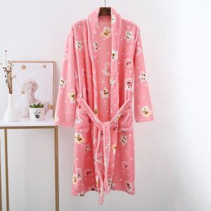 Flanellen Badjas Vrouwen Print Cartoon Badjas Herfst Winter Warm Nightgownthicken Lange Gewaden Toevallige Nachtkleding Plus Size 40-75kg