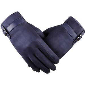 La Spezia Heren Suède Handschoenen Touchscreen Mannelijke Donkerblauw Fluwelen Handschoenen Thermische Effen Patchwork Lederen Herfst Winter Wanten Mannen