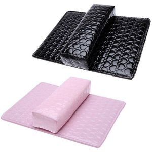 2 Stuks Hand Kussen Kussen En Pad Rest Nail Art Arm Rest Holder Manicure Nail Art Accessoires Pu Leer Zwart & Roze