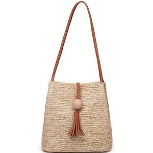 Yogodlns Vrouwen Strozak Bohemian Rotan Strand Handtas Handgemaakte Kintted Crossbody Emmer Zakken Zomer Kwastje Strandtas