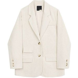 [Eam] Vrouwen Corduroy Korte Big Size Blazer Revers Lange Mouwen Loose Fit Jas Mode Tij Lente Herfst 1Z079