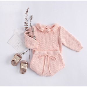 Emmababy Winter Meisjes Kleding Sets Ruches Lange Mouwen Solid Gebreide Trui Tops Shorts 2Pcs 0-3Y