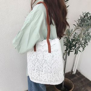 Zomer 2 Stks/sets Chic Meisje Kant Schoudertas Vrouwen Handtas Vrouwelijke Tassen Grote Capaciteit Opvouwbare Reizen Strand tas