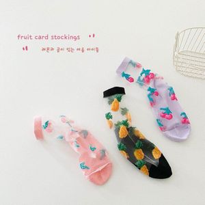 3Pairs Pack 1-8 Jaar 2022 Zomer Fruit Kaart Dunne Kristal Sokken Ademend Meisjes Sokken