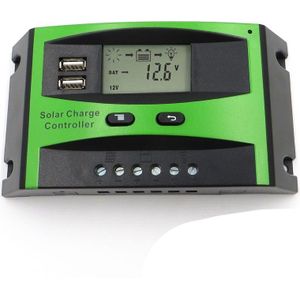 60A 50A 40A 30A 20A 10A 12 V 24 V PWM zonnepaneel accu Laadregelaar Regulator LCD Display USB 5 V Mobiele Telefoon Oplader