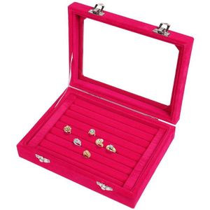 Fluwelen Glas Ring Oorbel Sieraden Display Organizer Box Lade Houder Storage Case R9JE Alleen Doos