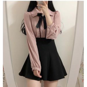 Lente Vrouwen Leuke Tops Preppy Stijl Vintage Japanners Korea Knop Elegante Formele Shirts Blouses Roze Wit 12020