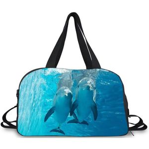 Canvas De dolfijnen reistas met schoenen compartiment grote weekend tas dans organizer tassen sporttas voor vrouwen en mannen