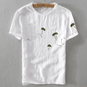 zomer mannen linnen t-shirt casual ronde hals witte t-shirt mannen ademend stiksels korte mouw t-shirt mens camiseta 3XL