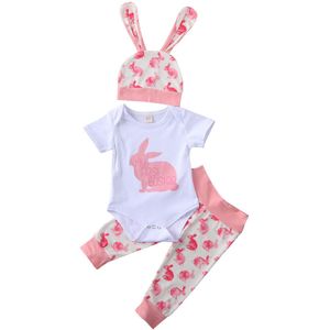 Au 3 Stuks Peuter Pasgeboren Baby Meisje Jongen 0-24M Pasen Outfits Set Bunny Tops Broek Hoed