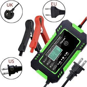 12V 6A Groen Volledige Automatische Auto Motorfiets Intelligente Puls Reparatie Digital Display Charger Lood-zuur Nat Droog Lood zuur Batterij