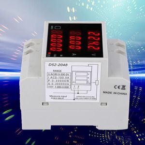 Digital Power Meter D52-2048 Multi-Function Meter Rail Digital Displayed AC Voltage Current Power Factor Meter AC80~300V 100A