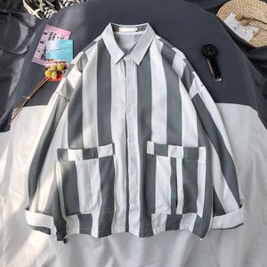Mannen Shirts Gestreepte Losse Lange Mouwen Pocket Heren Chic Koreaanse Stijl Student Harajuku Trendy All-Match Leisure Dagelijkse uitloper