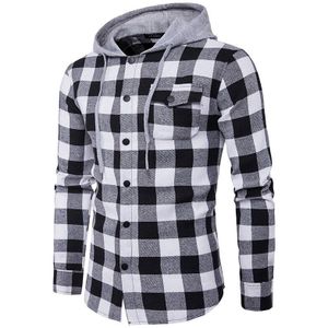 Zhelin Mannen Lange Mouw Hooded Plaid Shirt Mode Flanel Casual Mannen Shirt