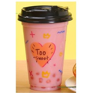 50 Pcs Valentijnsdag Te Zoet Transparant Zomer Drink Diposable Koffie Melk Thee Verpakking Plastic Bekers Met Deksel