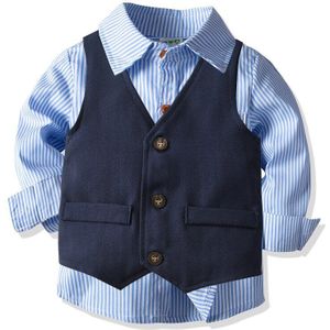 4 Stuks Jongens Pakken Baby Gestreept Overhemd Vest Broek Formele Blazer Britse Gentleman Vest Bruiloften Kleding Set Kids Jurk Jas