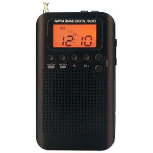 HRD-104 Portable AM / FM Stereo Pocket Radio 2-Band Digital Tuning Radio / Earphone Lanyard / 1.3 Inch LCD Display Screen