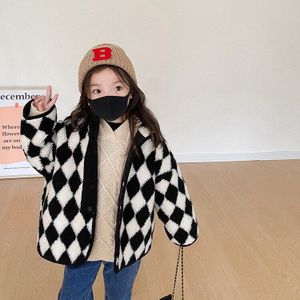Winter Meisjes Mode Plaid Wollen Gewatteerde Dikke Jassen Kinderen Hoge Kraag Losse Outwears