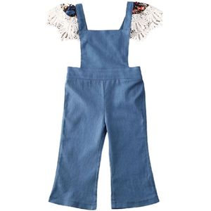 Meisjes Broek Jarretel Zoete Stijl Denim Kant Splicing Casual Overalls Zomer Herfst Peuters Jumpsuit Lange Broek