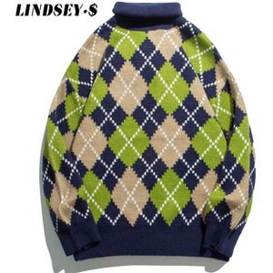 Lindsey Seader Mens Turtelneck Truien Vintage Plaid Vierkant Rooster Streetwear Harajuku Herfst Winter Trui Mannen Truien