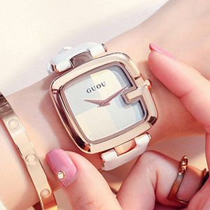 GUOU vrouwen Horloges Vierkante Mode zegarek damski Luxe Dames Armband Horloges Voor Vrouwen Lederen Band Klok Saati