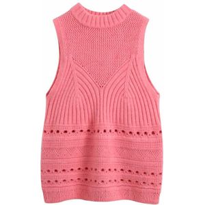 Vrouwen Tops Roze Solid Gebreide Mouwloze O-hals Trui Casual Losse Stijl Vrouwelijke Vrouw Kleren