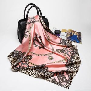 Vrouwen Zachte Roze Grote Luipaard Zijde Satijn Vierkante Sjaals Kantoor Prachtige Mode Hoofd Hals Shawl Wrap