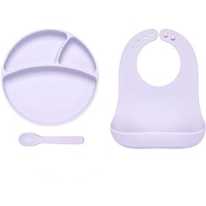 Baby Pasgeboren Slabbetjes + Verdeeld Diner Plaat + Lepel Set Siliconen Feeding Speeksel Handdoek