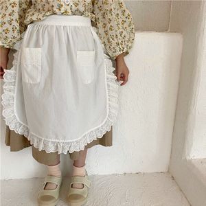 Herfst Meisje Meid Rokken Peuter Kinderen Tweedelige Lace-Up Schort Rok Baby Effen Kleur Met Zakken katoen Rokken