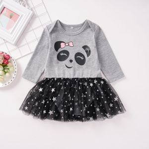 Panda Gedrukt Pasgeboren Baby Meisjes Prinses Jurk Peuter Kids Party Jurken Katoen Kostuum Baby Kleding 0-24M