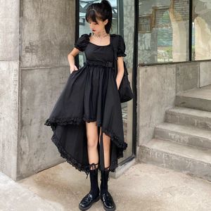 Mode Lolita Jurk Zoete Meisjes Goth Lolita Kleding Effen Kleur Korte Mouwen Kanten Rok Kawaii Jurk Wit Zwart BL4547