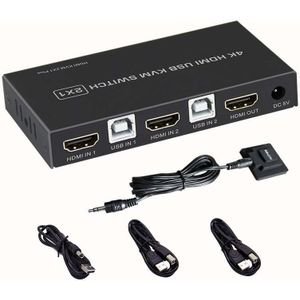 4 K Hdmi Kvm Switch 2In 1Out Usb HDMI1.4 Kvm Switcher Splitter Ondersteuning Remote Wake-Up Voor Toetsenbord Muis printer Monitor