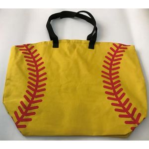 Retail Softbal Gele Baseball Witte Stiksels Tassen Baseball Vrouwen Katoenen Canvas Sport Tassen Honkbal Softbal Draagtas