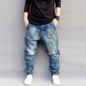 Lugentolo Heren Jeans Harembroek Hip Hop Mid Losse Medium Rits Volledige Lengte Plus Size Kleine Voeten Ripped Jeans voor Mannen